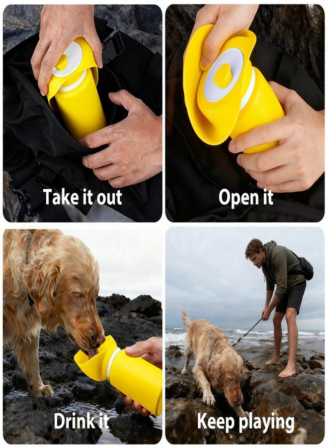 Jalopink Portable Dog Water Bottle, 2-in-1 Leak Proof & Collapsible Silicone Pet Dispenser with Built-in Bowl, Food Grade Travel Cup for Walking, Hiking (19oz/550ml, Yellow) - Image 3